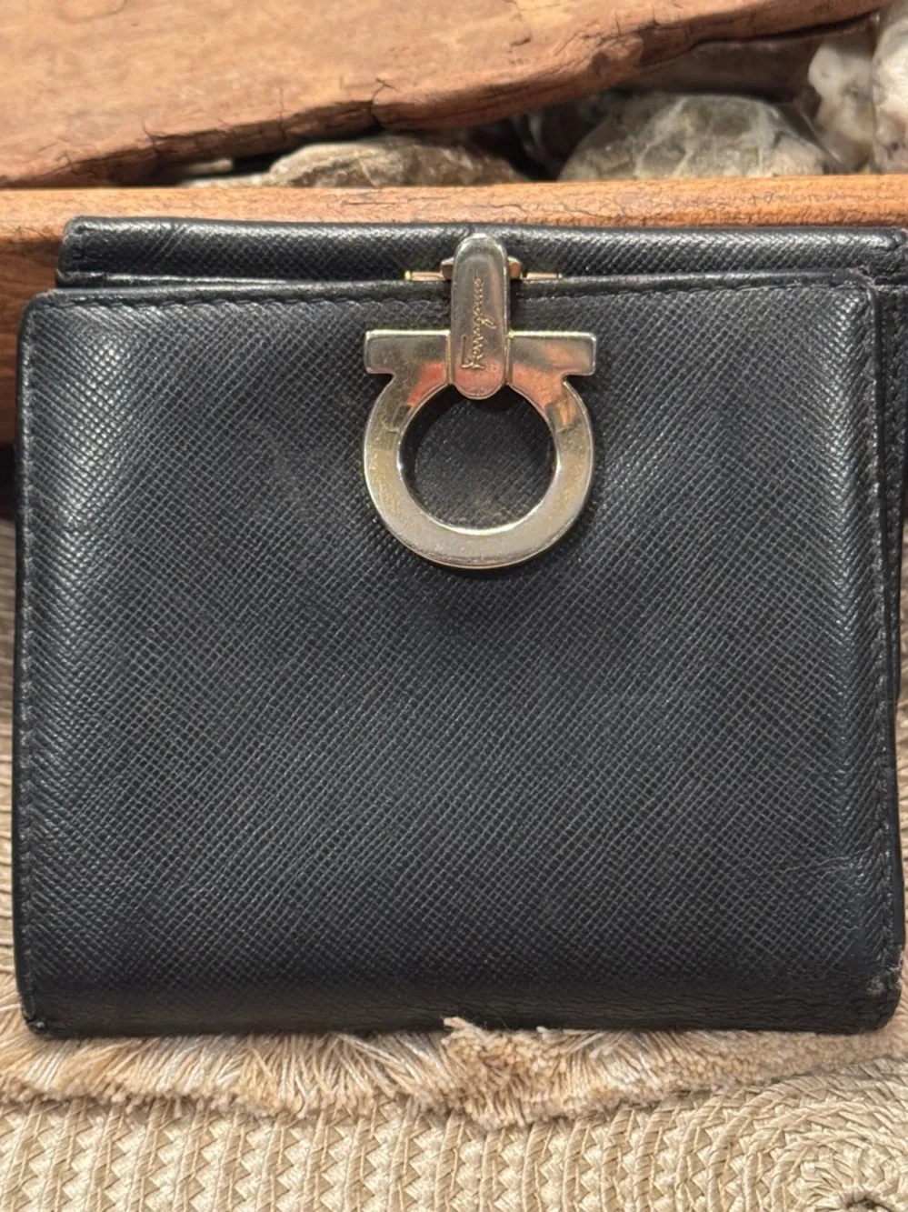 Salvatore Ferragamo Black Leather Wallet with Gold Gancini Hardware - Picture 1 of 7